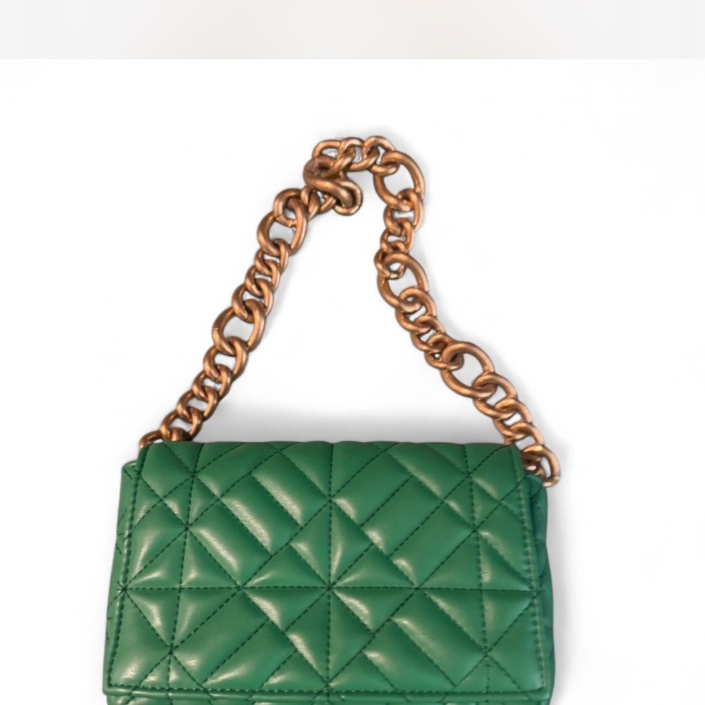Green Quilted Chain Shoulder Bag